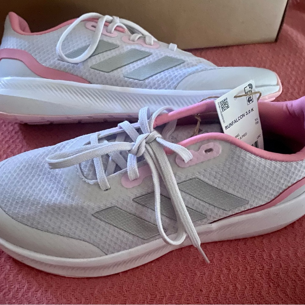 adidas Women's White and Pink Runfalcon Athletic Sneakers